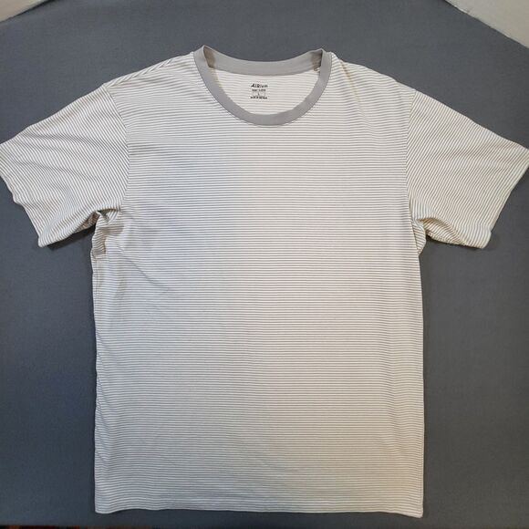Uniqlo Other - Uniqlo AIRism Cotton Blend Shirt Mens Large Gray White Striped Ringer Crew Neck